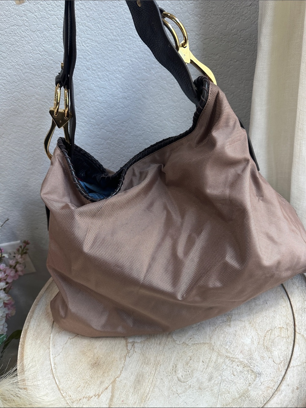 Women’s Shoulder Hobo Bag in Mauve Brown with Black Strap - Picture 2 of 13